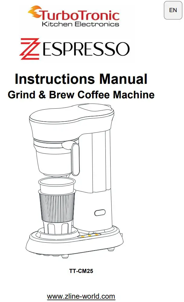 TurboTronic TT-CM25 Grind & Brew Coffee Machine Instruction Manual