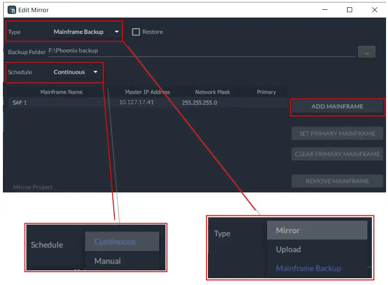 GV K Manager Pro Application Software - Setting up a Mirror or Backup service 2