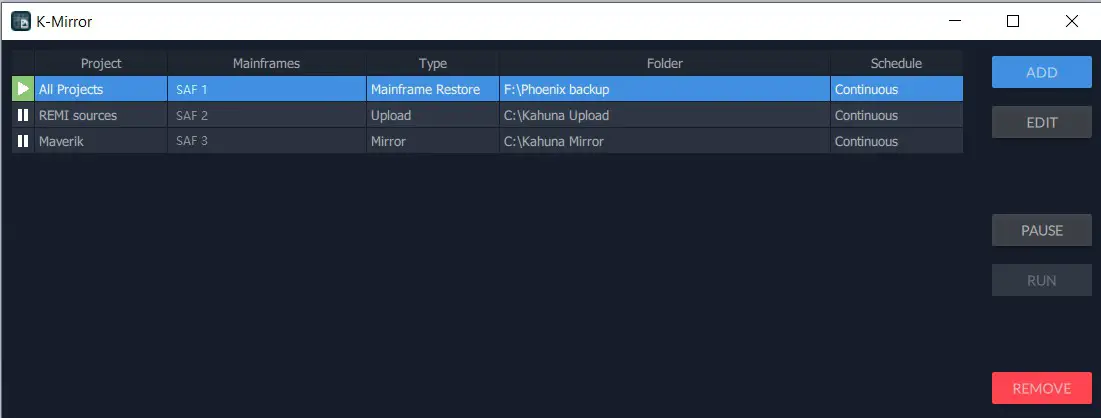 GV K Manager Pro Application Software - Setting up a Mirror or Backup service