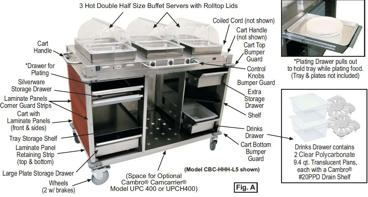 Cadco-CBC-HHHH-L1-Chestnut-MobileServ-4-Bay-Mobile-Hot-Buffet-Cart-FIG-1