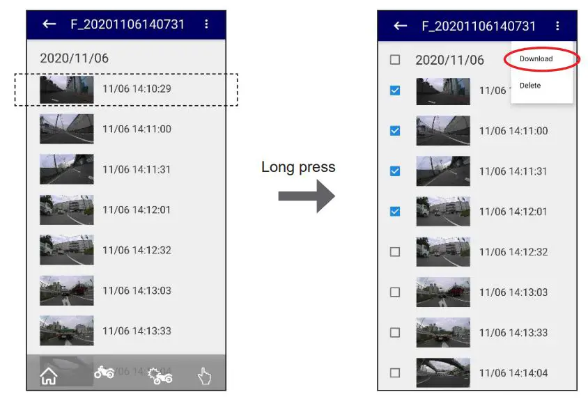 KENWOOD STZRF200WD Motorsports Dual Camera Recording System User Guide - Long press the file inside the folder