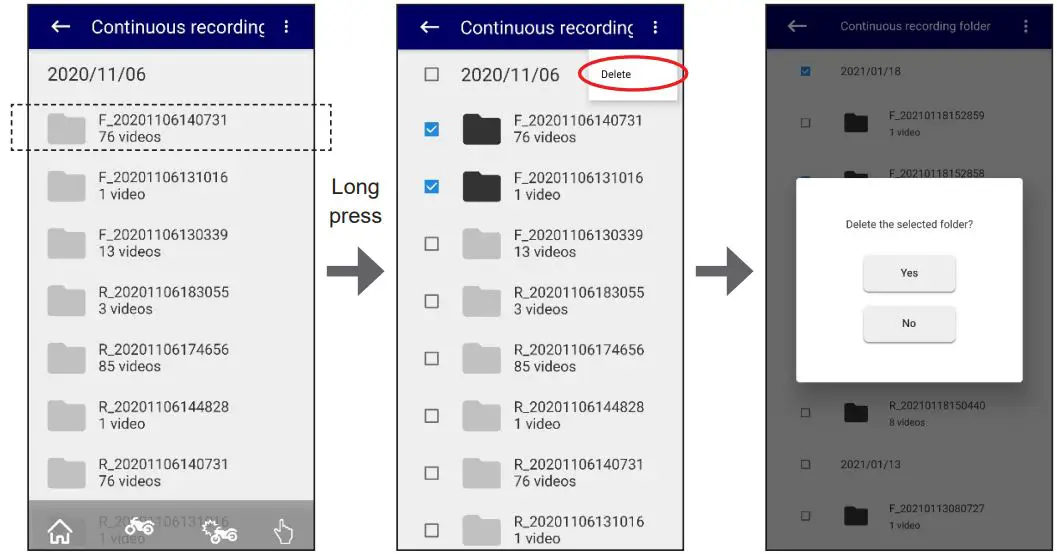 KENWOOD STZRF200WD Motorsports Dual Camera Recording System User Guide - You can long press a folder to delete the entire folder