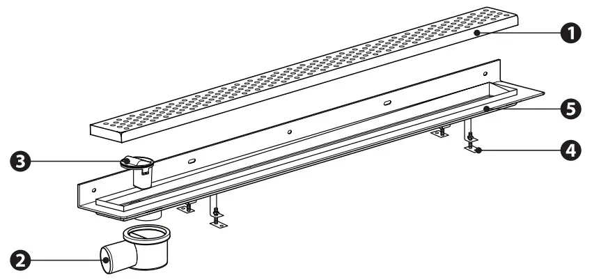 sapho CORNER 77 Stainless Steel Channel with Cover Grate - connection