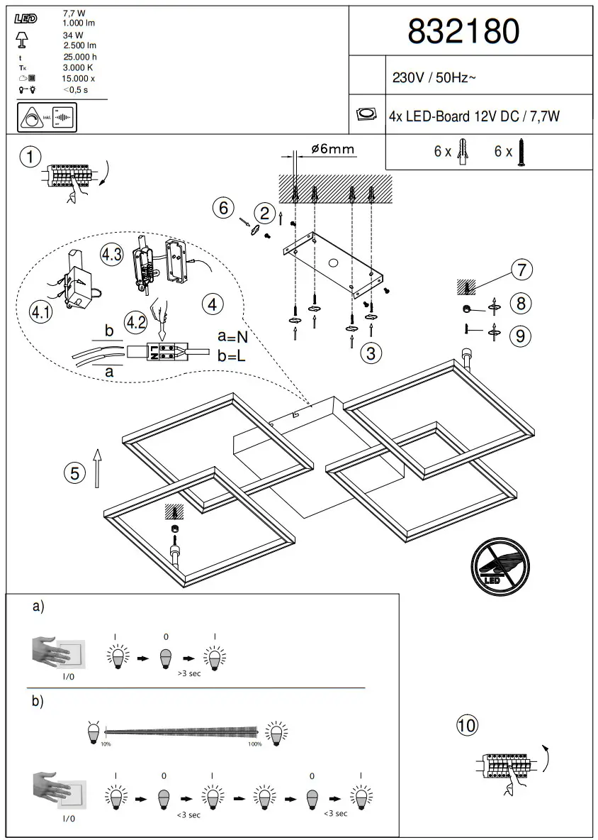 Paul Neuhaus 8190-55 Inigo LED Ceiling Light with Dimmer - Fig