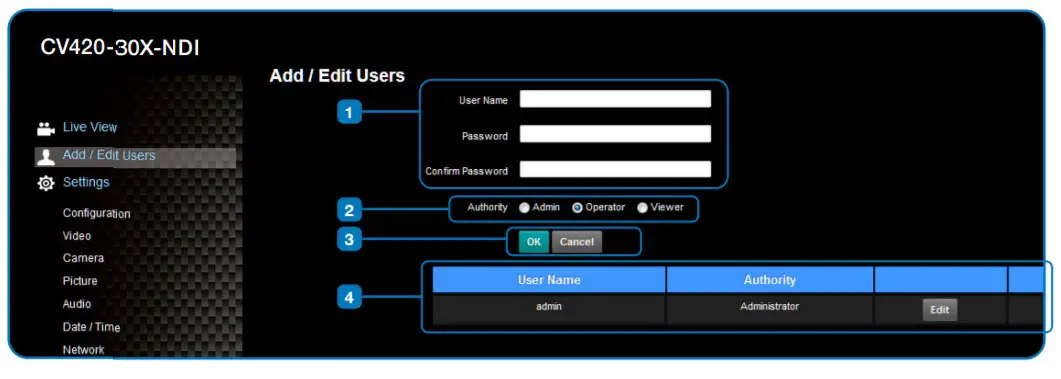 Marshall CV420-30X-NDI Zoom Block Camera-Account Management