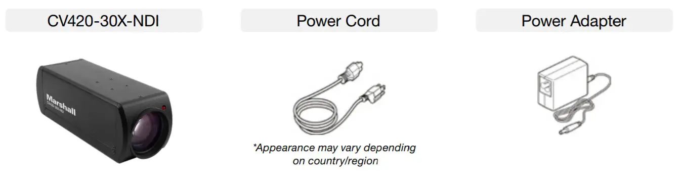 Marshall CV420-30X-NDI Zoom Block Camera-Package Contents