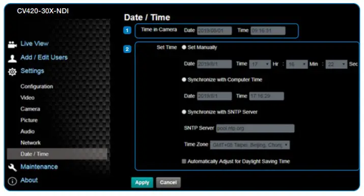 Marshall CV420-30X-NDI Zoom Block Camera-Time Settings1