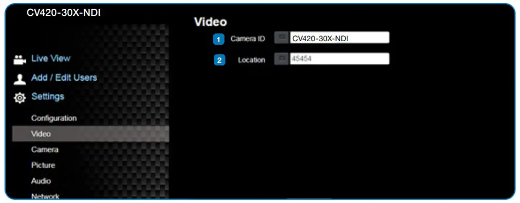 Marshall CV420-30X-NDI Zoom Block Camera-Video Settings