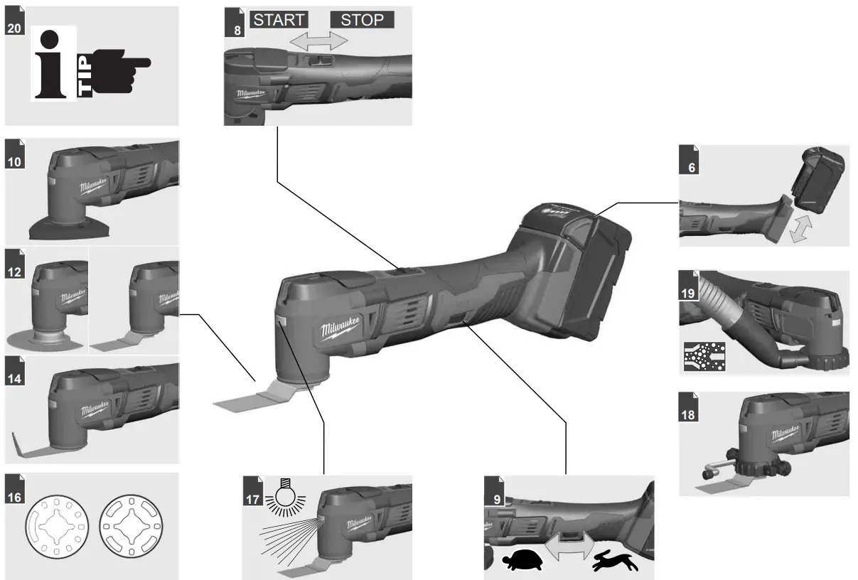 Milwaukee M18 BMT 0 18V Li Ion Cordless Multi Tool - Milwaukee M18 BMT-0 18V Li-Ion Cordless Multi Tool