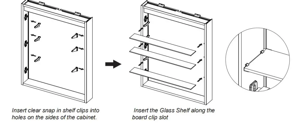 ANGELES HOME W3MCL2030R Silver Aluminum Recessed-Surface Mount Medicine Cabinet with Mirror Instruction Manual - Glass shelf installation