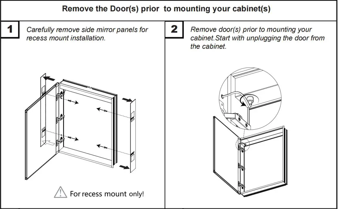 ANGELES HOME W3MCL2030R Silver Aluminum Recessed-Surface Mount Medicine Cabinet with Mirror Instruction Manual - Prior to mounting