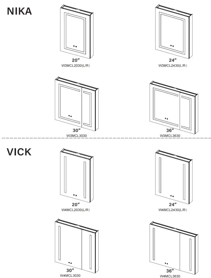 ANGELES HOME W3MCL2030R Silver Aluminum Recessed-Surface Mount Medicine Cabinet with Mirror Instruction Manual - Product Series Information