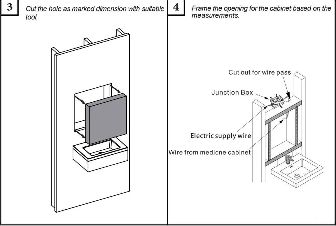 ANGELES HOME W3MCL2030R Silver Aluminum Recessed-Surface Mount Medicine Cabinet with Mirror Instruction Manual - Recess installation