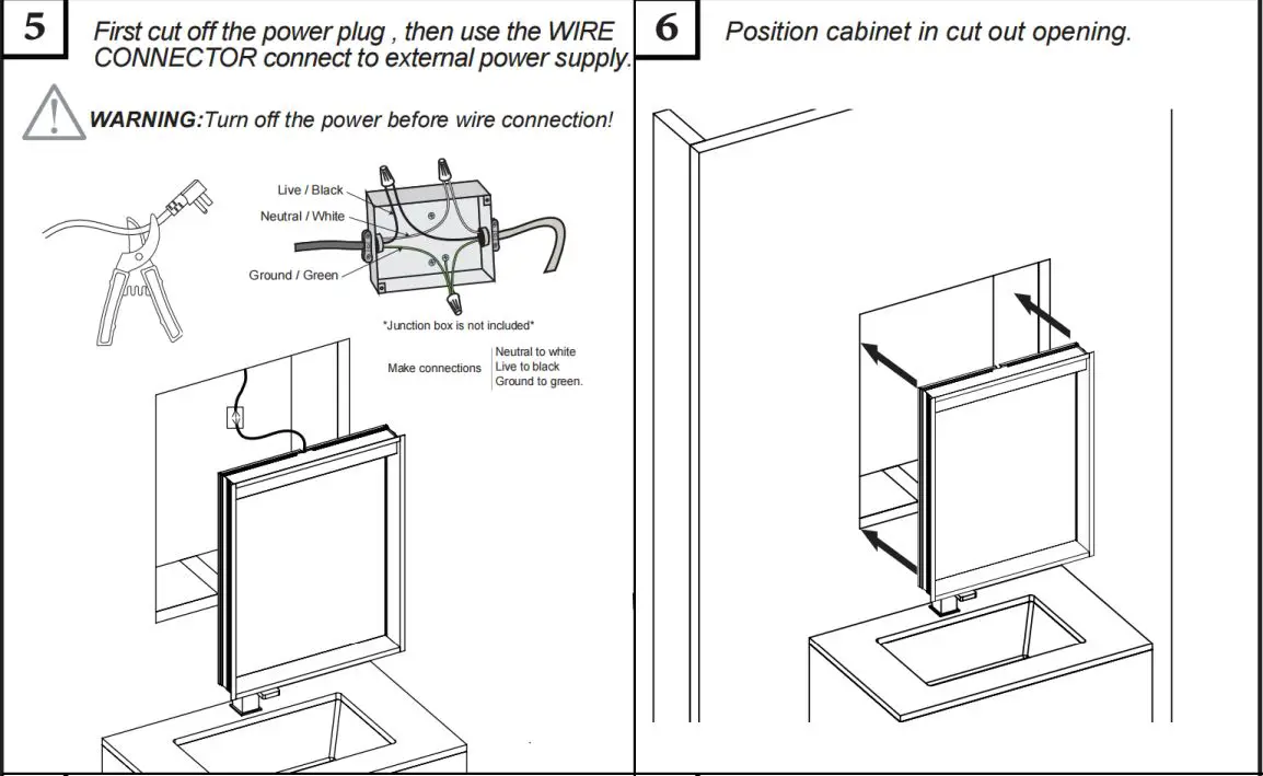 ANGELES HOME W3MCL2030R Silver Aluminum Recessed-Surface Mount Medicine Cabinet with Mirror Instruction Manual - Recess installation