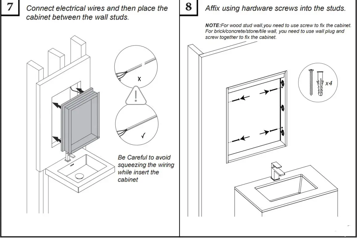 ANGELES HOME W3MCL2030R Silver Aluminum Recessed-Surface Mount Medicine Cabinet with Mirror Instruction Manual - Recess installation