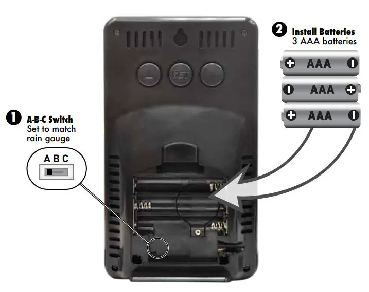 ACURITE 02446 Wireless Digital Rain Gauge Instruction Manual - Install or Replace Batteries