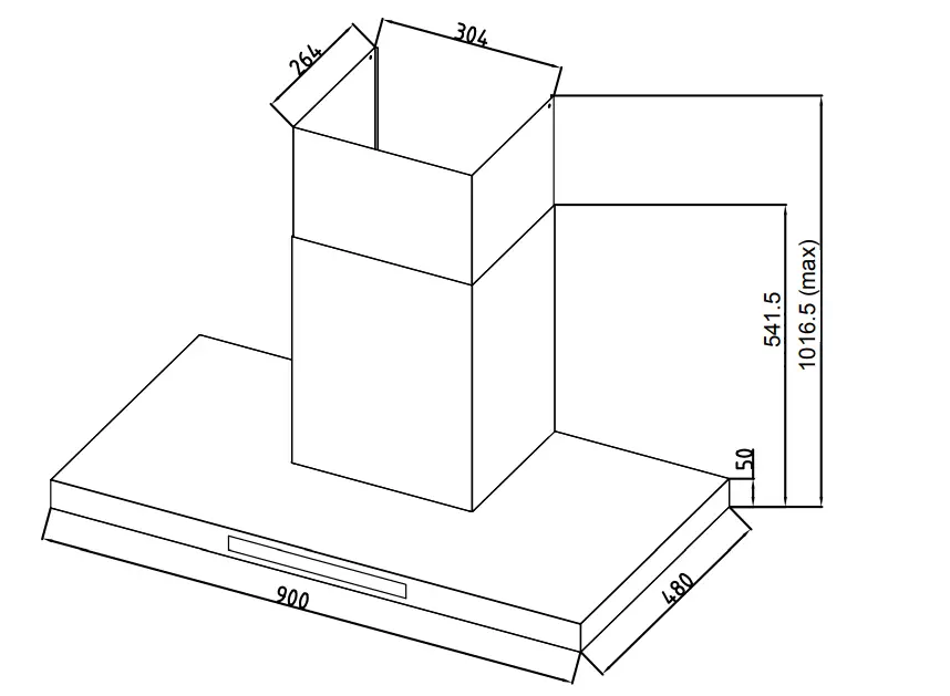 TECHNIKA FHEE22A9S-5 90cm Canopy Rangehood - Dimensions
