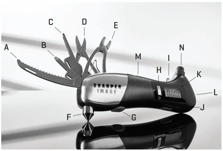 Sharper Image Car Emergency Tool With Digital Tire Gauge User Manual
