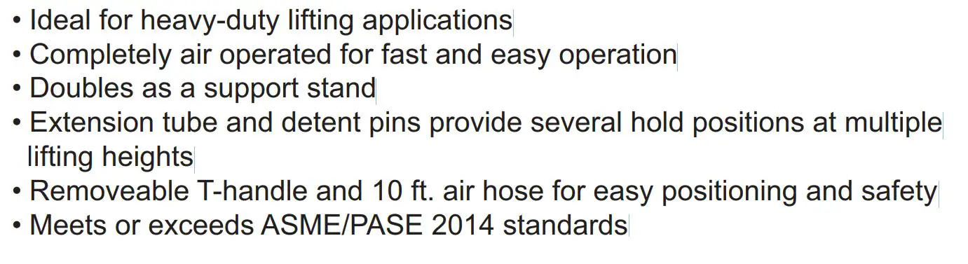 ATD-7350A 10-Ton Air Jack Support Stand - Features