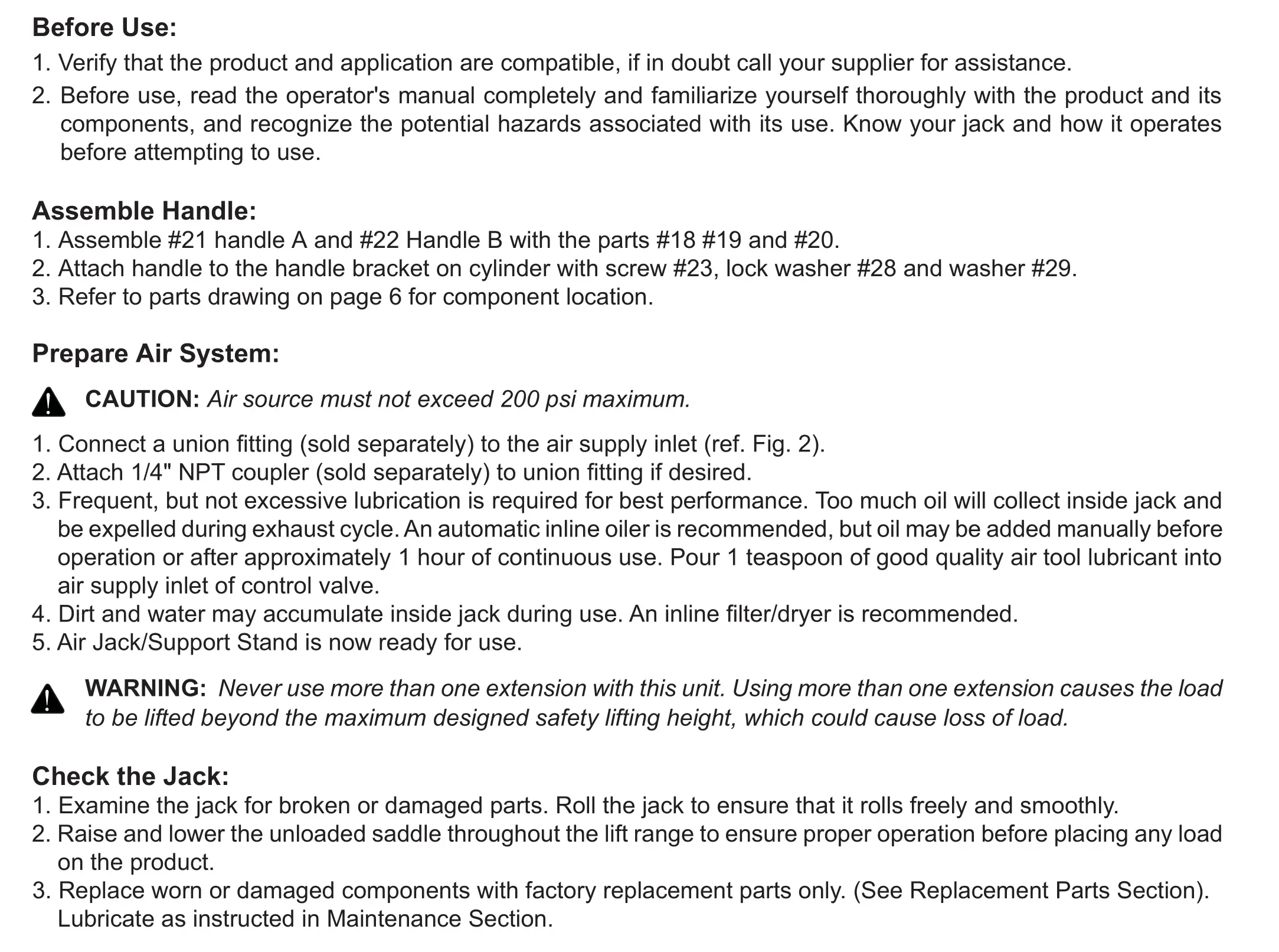 ATD-7350A 10-Ton Air Jack Support Stand - PREPARATION