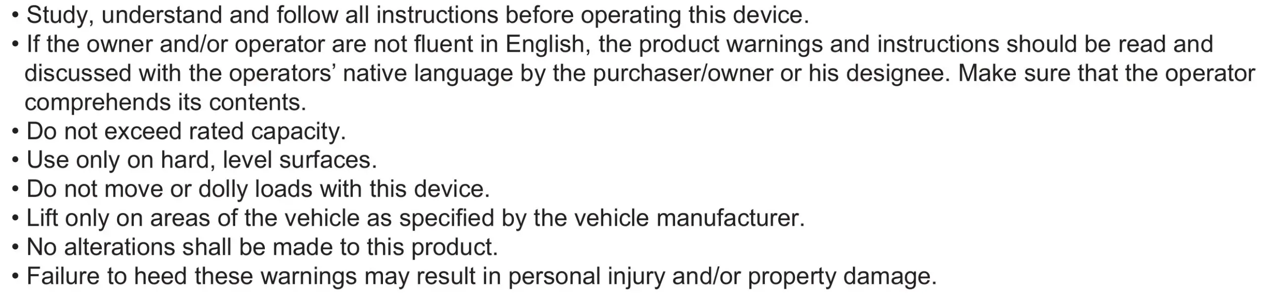 ATD-7350A 10-Ton Air Jack Support Stand - WARNING