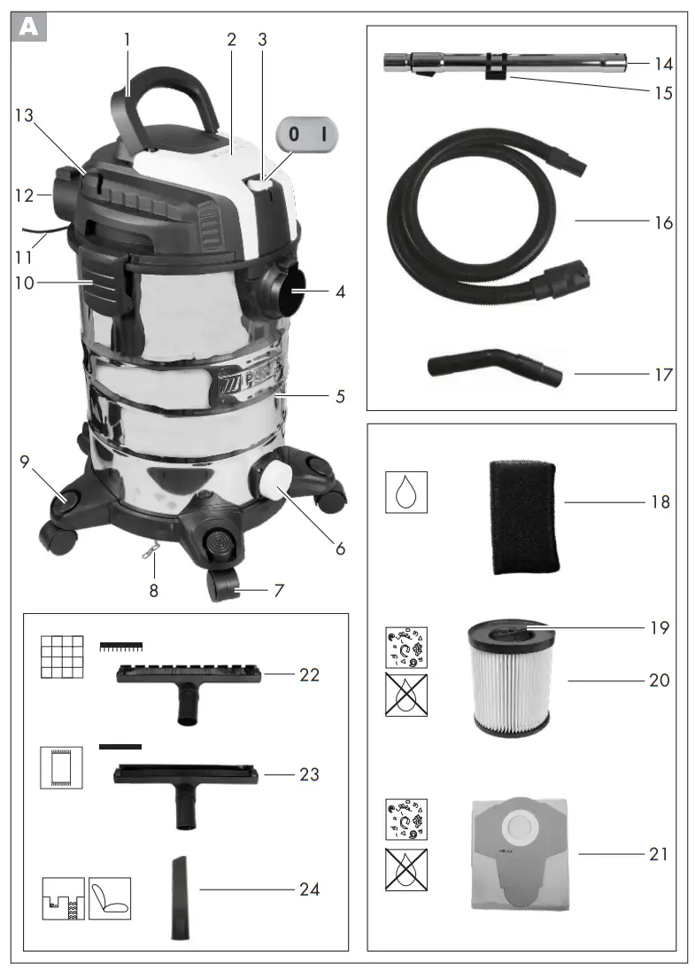 PARKSIDE PWD 25 A2 Wet and Dry Vacuum Cleaner - fig 1