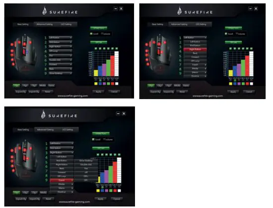 SUREFIRE 48817 Eagle Claw Gaming 9 Button Mouse with RGB - Base Settings