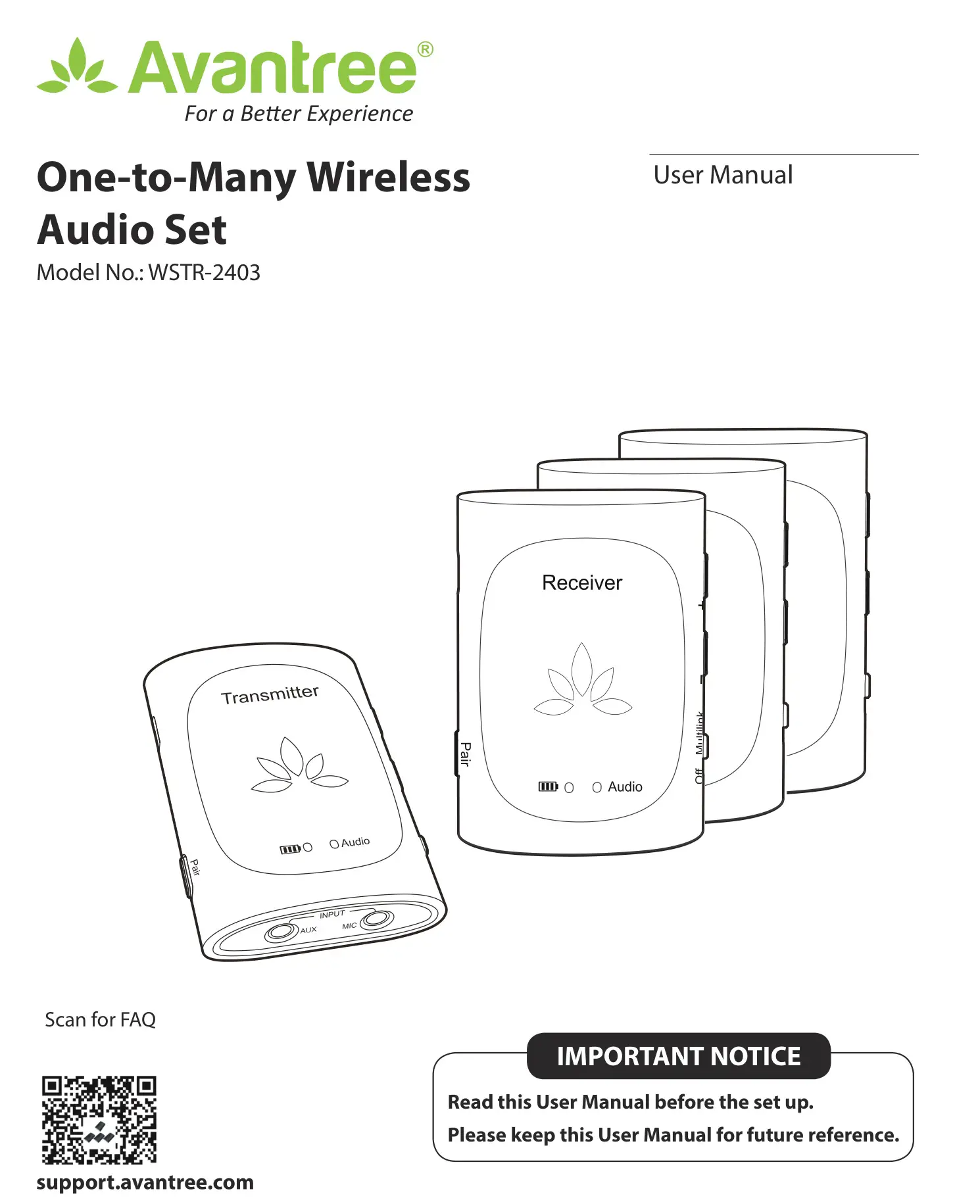 Avantree WSTR-2403 One-To-Many Wireless Audio Set User Manual