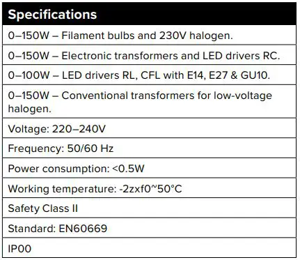 a-collection 0-150W Dimmer Switch Instruction Manual - Dimmer settings