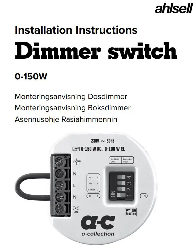 a-collection 0-150W Dimmer Switch Instruction Manual