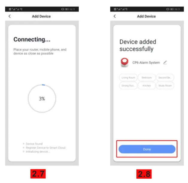 CPVan Cp6 WiFi Home Alarm System - connection completed