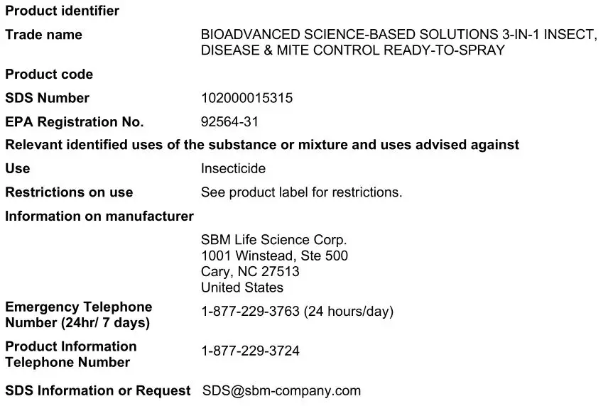 Bioadvanced Science-based Solutions - IDENTIFICATION OF THE SUBSTANCE