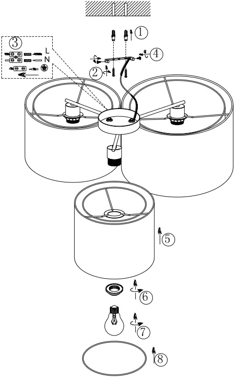 TRIO LIGHTING 611490332 3 Part Ceiling Lamp A01
