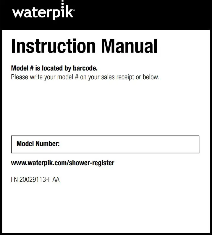 Waterpik Height Select Hand Held Shower Head Instruction Manual