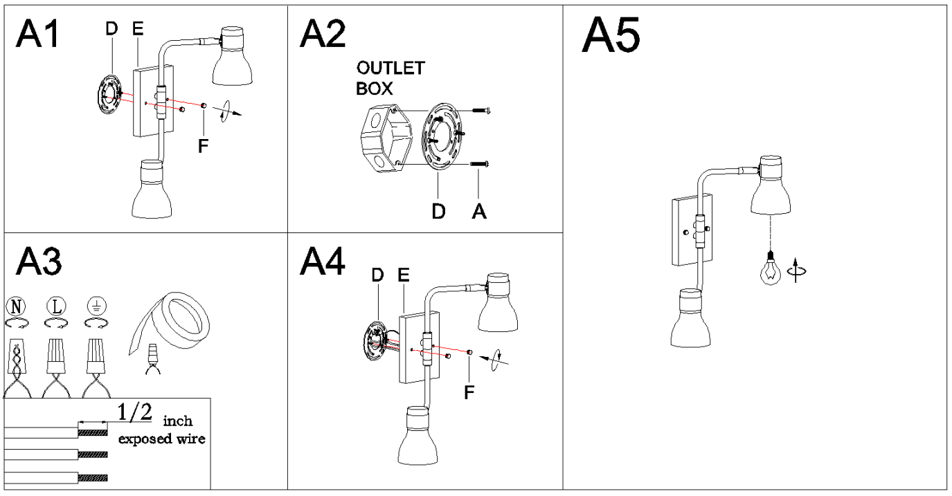 ZEVNI A04526 Belem 8 Inch H Black Wall Sconce - Make assembly