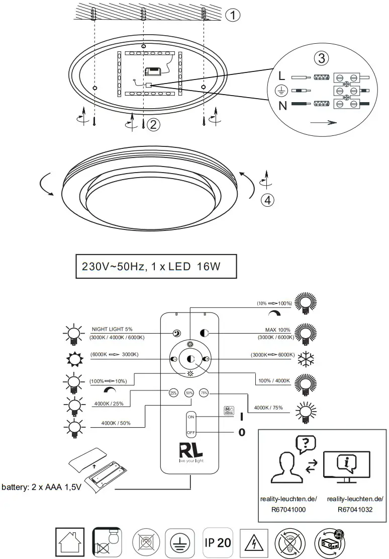 TRIO R67041032 LED Ceiling Light Atria - Figure 1