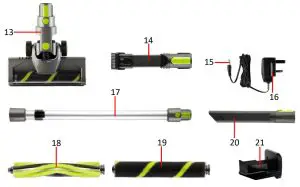 DAEWOO FLR00010 Cyclone Freedom 22.2V Cordless Vacuum - Description of Parts & Accesories 1