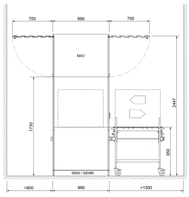 Miele PLW 8615 Lab Washer Installation Guide - Dimensions side view (in mm)
