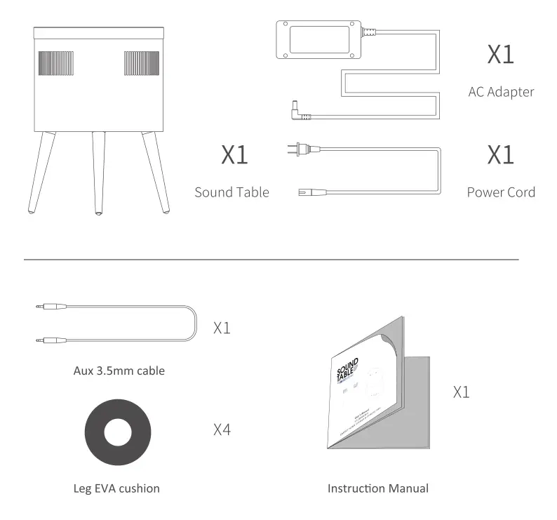 SoundStream SoundTable Bluetooth Home Speaker & Charging Table Box Content