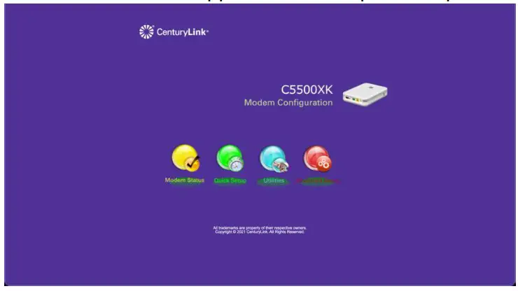 QUANTUM FIBER C5500XK Modem- main screen