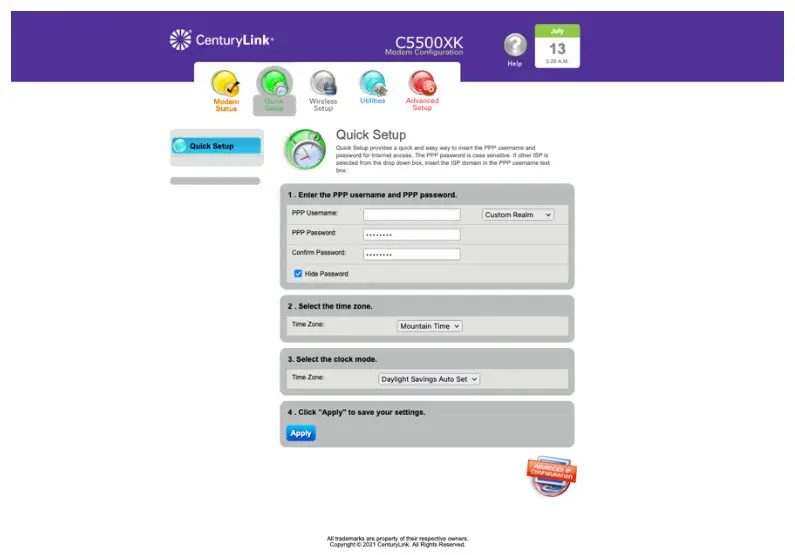 QUANTUM FIBER C5500XK Modem- password provided