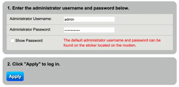 QUANTUM FIBER C5500XK Modem- password