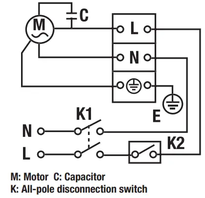 Fans may be connected to a lighting power circuit if loading permits. Wiring of the wall switch (not provided) and socket outlet in roof cavity must be carried out by a registered electrician. The wall switch should be located in accordance the Wiring Rules AS/NZS 3000. It must not be installed where it can be reached by a person in the bath or shower.