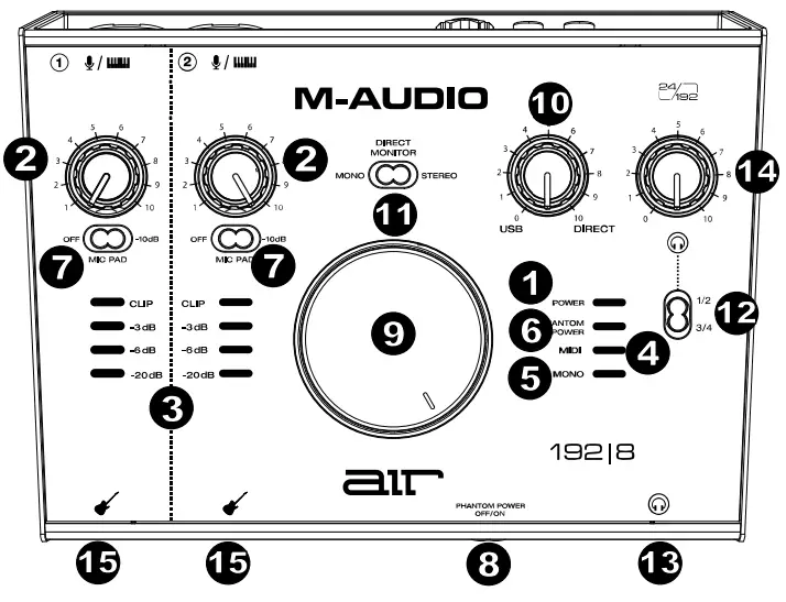 M-AUDIO AIR 192-8 USB 2x2 Audio Interface with MIDI - Fig 1