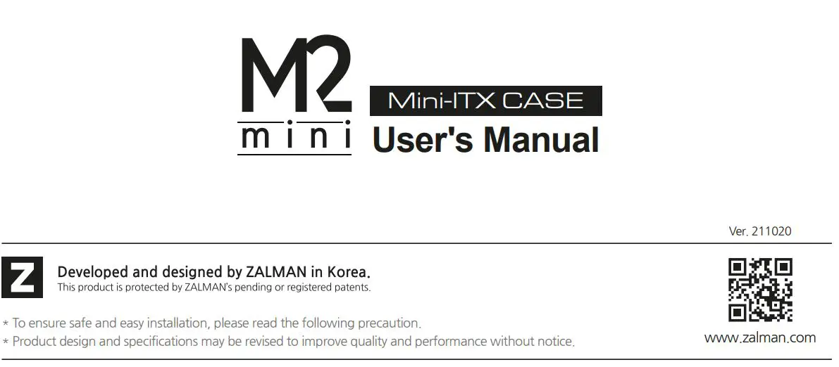 ZALMAN M2 Mini-ITX Computer Case - Gray User Manual