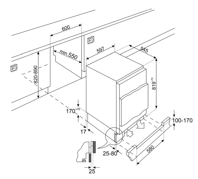 smeg UKU8F082DF1 60cm Integrated Built Under Freezer-