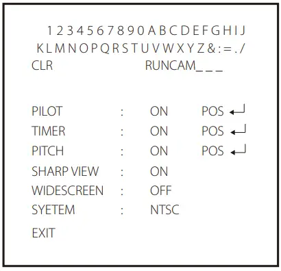 Runcam Racer OSD Menu