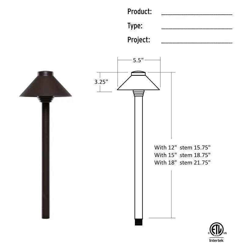 Sollos PSH055 5.5 Inch Straight Hat Path Light - Lamp