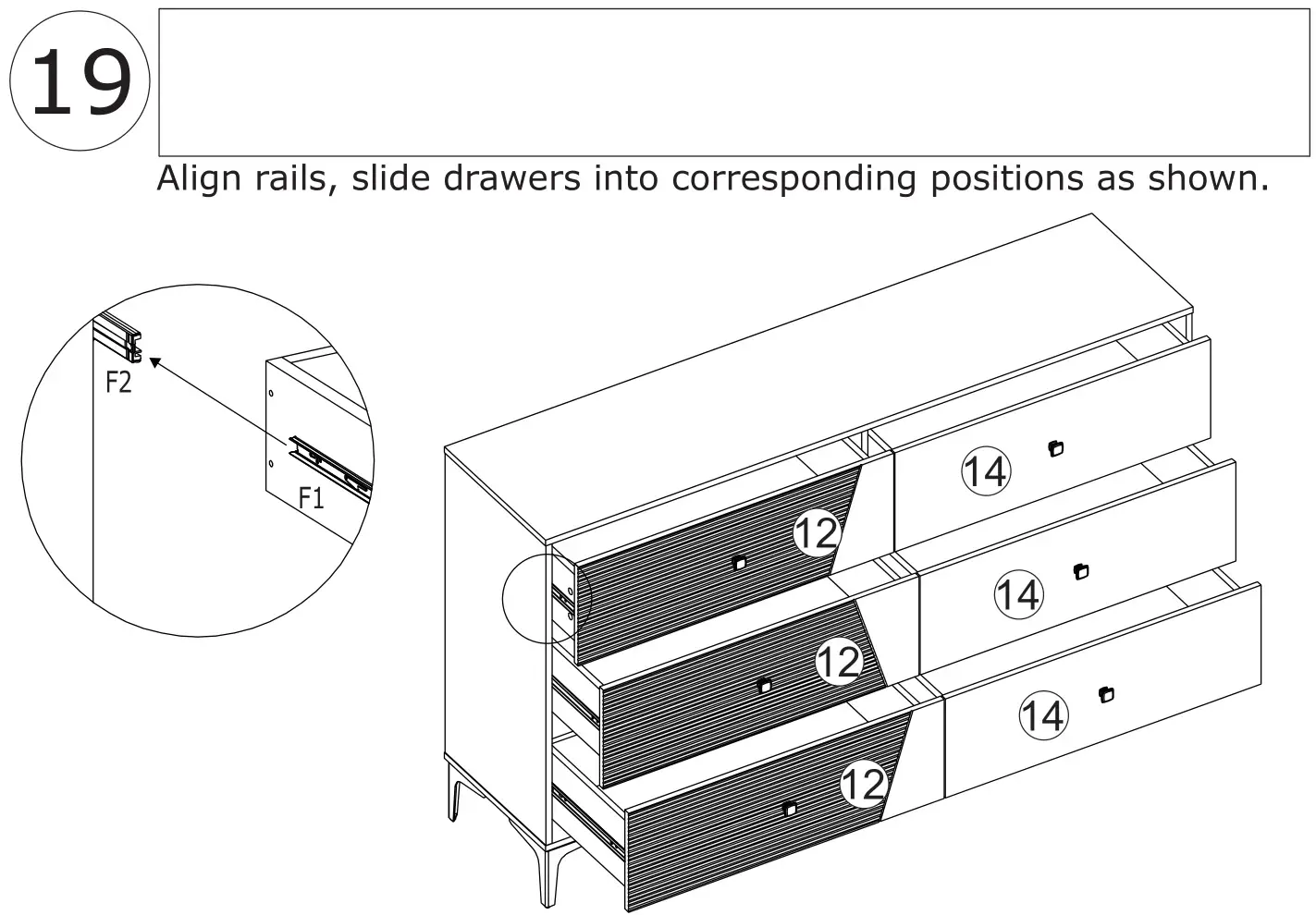 FUFU GAGA Sideboard 6 Drawer Freestanding Dresser - Align rails, slide drawers into corresponding positions as shown