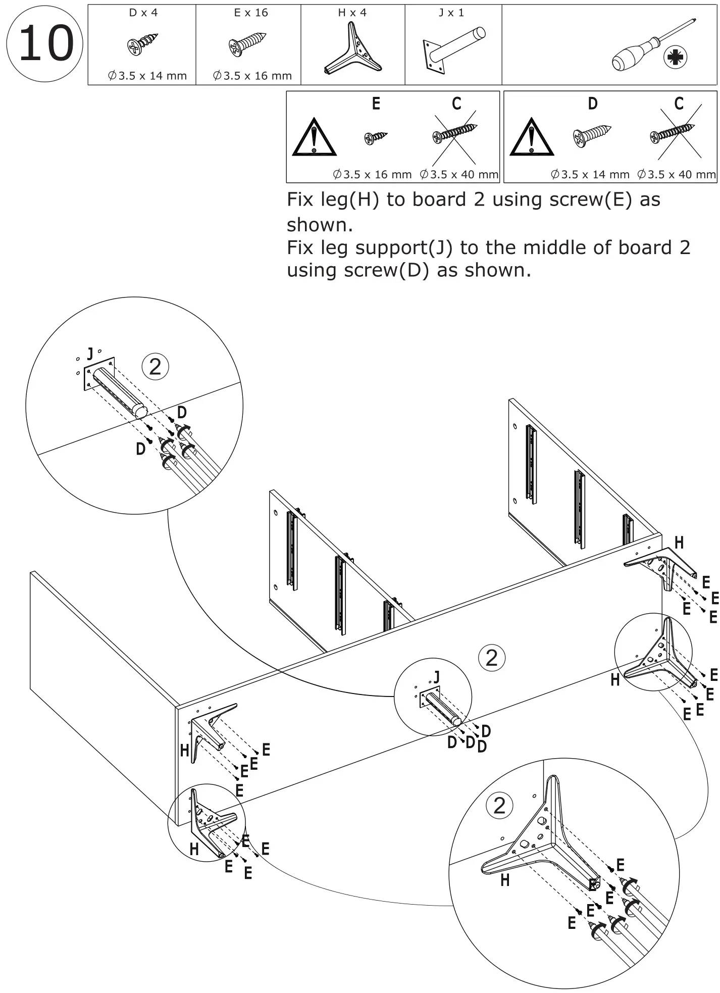 FUFU GAGA Sideboard 6 Drawer Freestanding Dresser - Fix leg(H) to board 2 using screw(E)